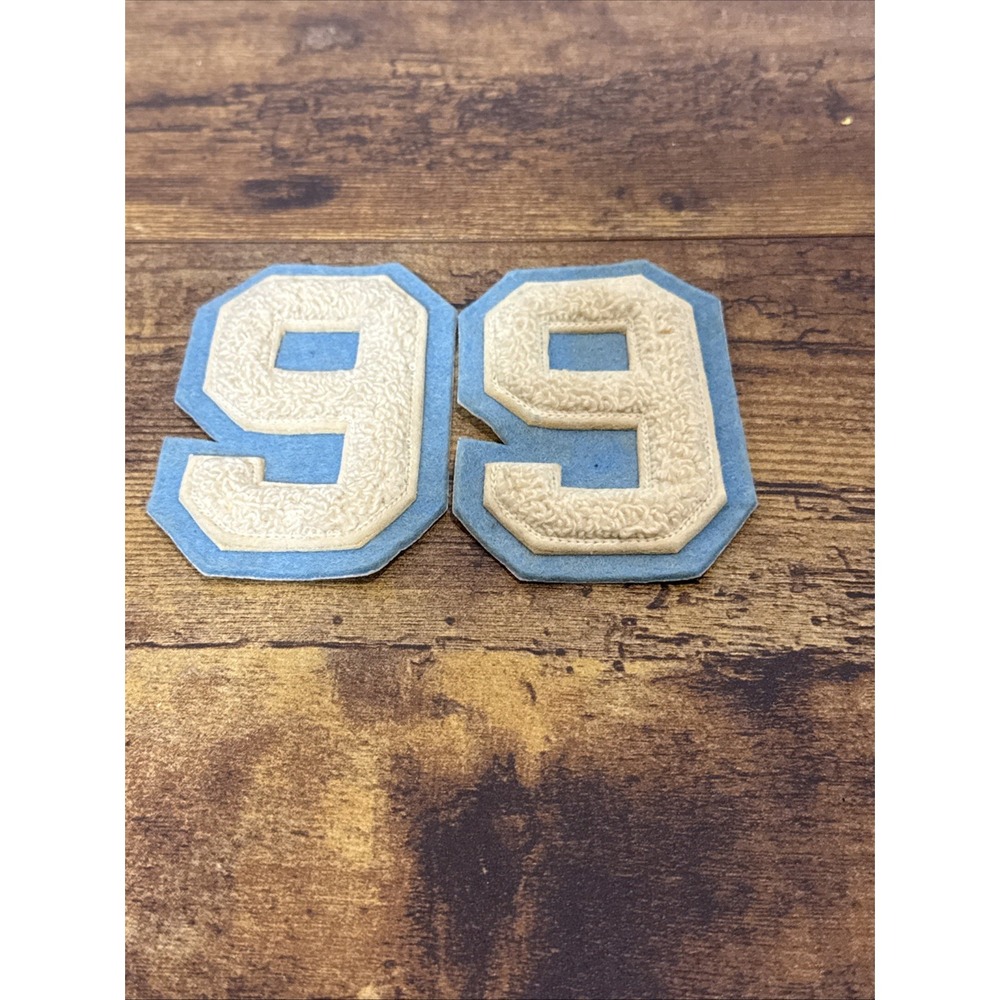 Lot 2 Vintage Chenille Letterman Jacket Felt Patch 9 Number 9 White Light Blue